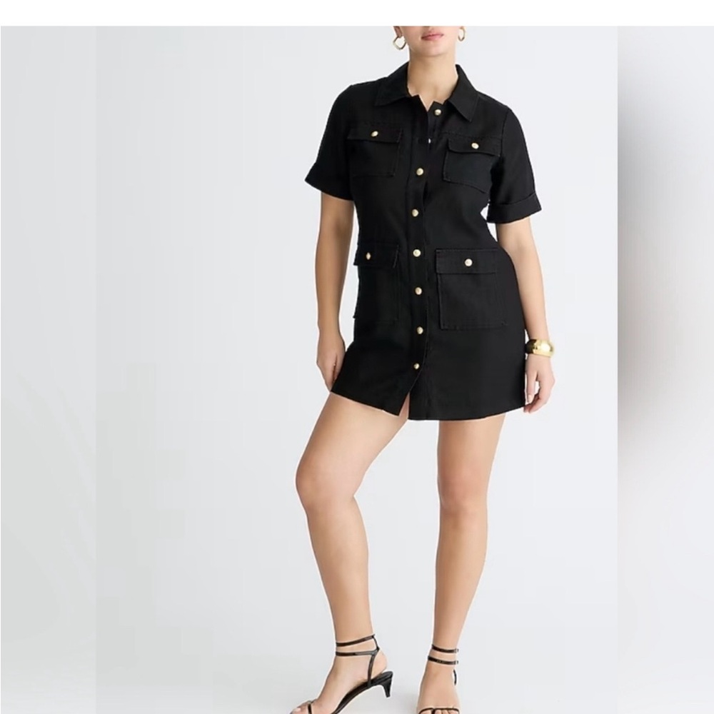 $168 NWT J. Crew Women's 8 Black 100% Linen Gamine Utility Shift Shirt dress
